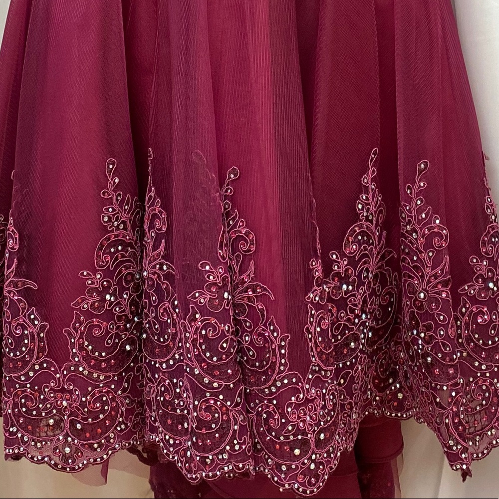 Burgundy high low dress Alyce Paris size 8 - Picture 3 of 3